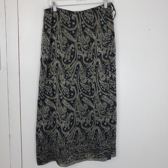 Womens Maxi Skirt Paisley Dark Goth Witchy Whimsigoth Wrap Front Boho 8 Lined - Picture 1 of 11